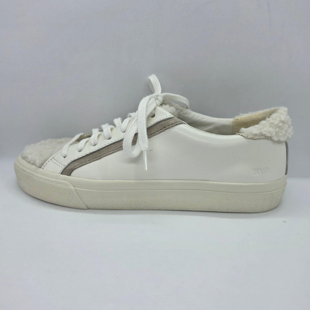 Madewell MWL Court Sneakers Womens 7 White Leather Faux Fur Trim NA843 Low Top - Picture 10 of 14
